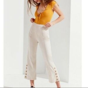 UO tan linen high waisted pants with buttons